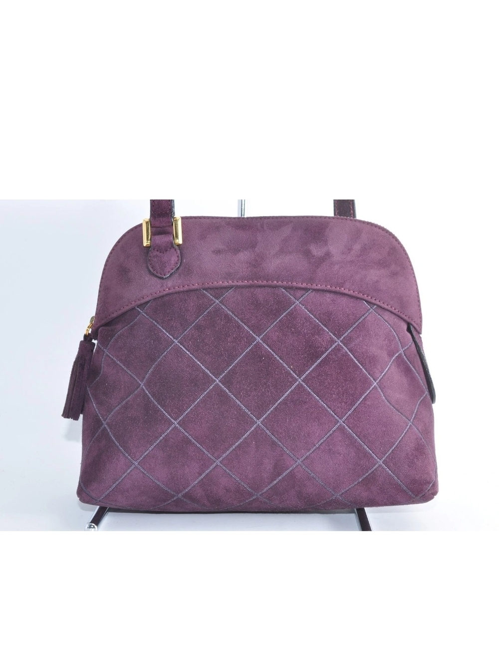 Salvatore Ferragamo Plum Suede Quilted Shoulder Bag with Tassel - Picture 3 of 13